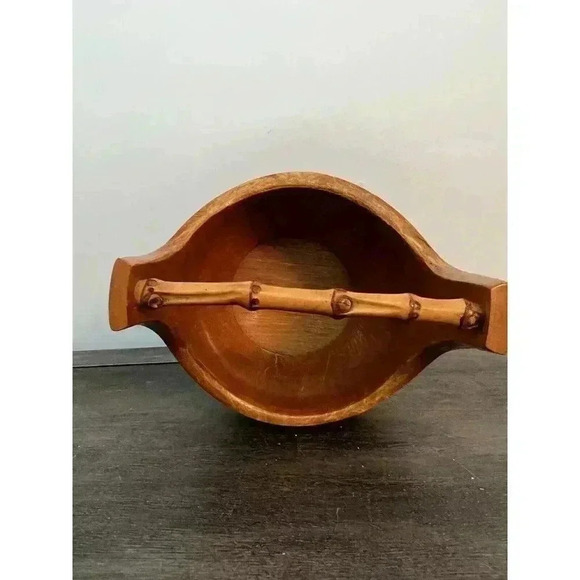 Macabo Cusano Carved Wood Fruit Basket by Aldo Tura Made In Italy MCM Vintage - Picture 3 of 7